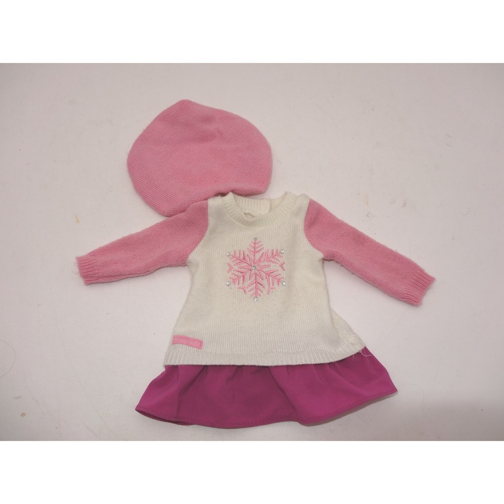 American Girl Doll Snow Good to See You Outfit Knit Dress Beret Hat Pink